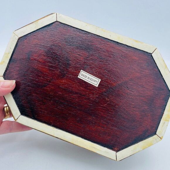 Vtg Large Mother of Pearl Hand Crafted Wooden Inlaid Jewelry Box Micro Mosaic - Picture 9 of 12